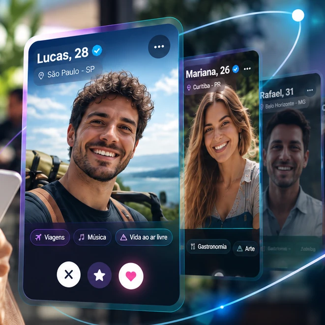 Demonstração conceitual de cards de perfis com fotografias