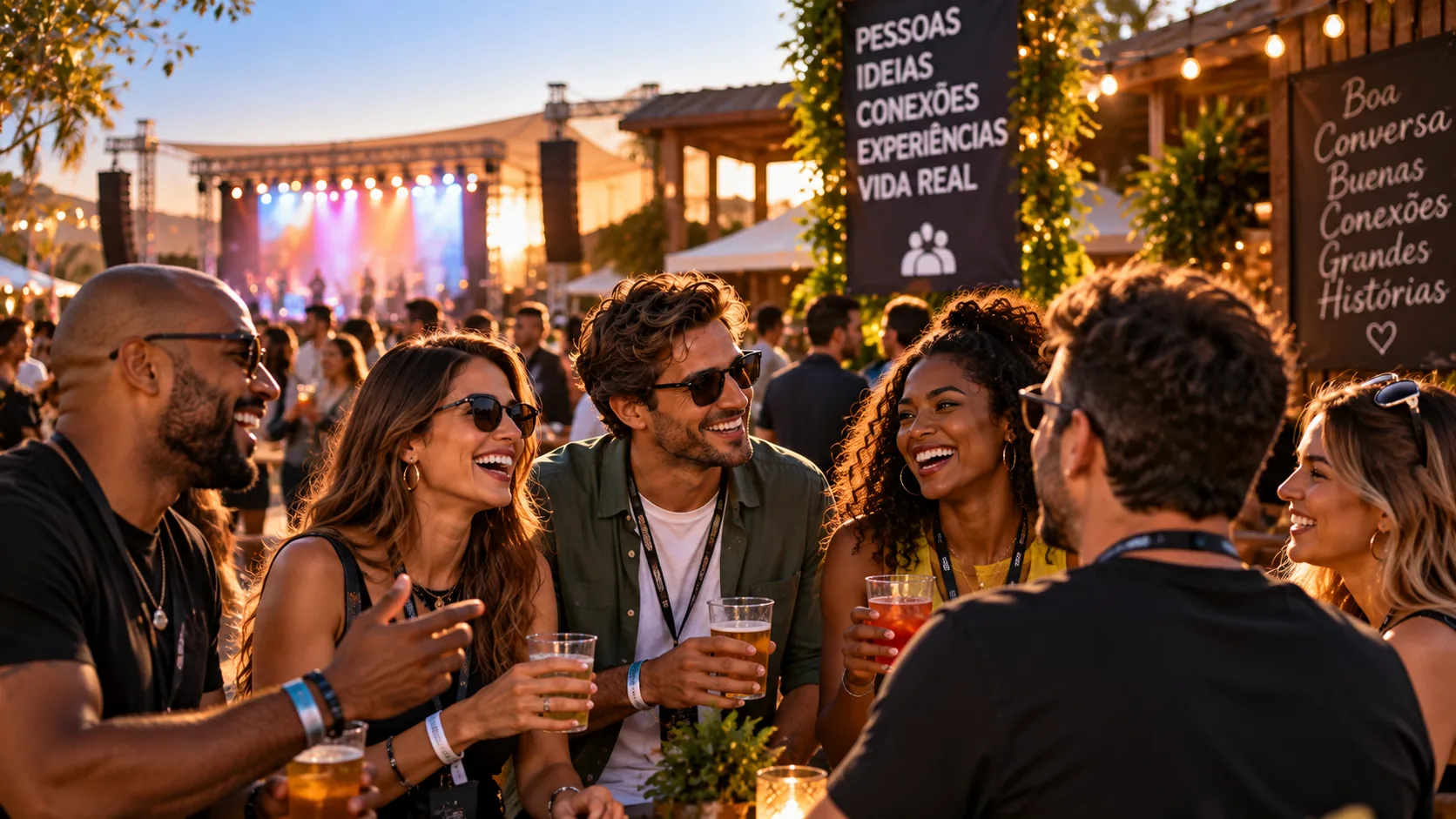 Pessoas adultas socializando em um evento ao ar livre
