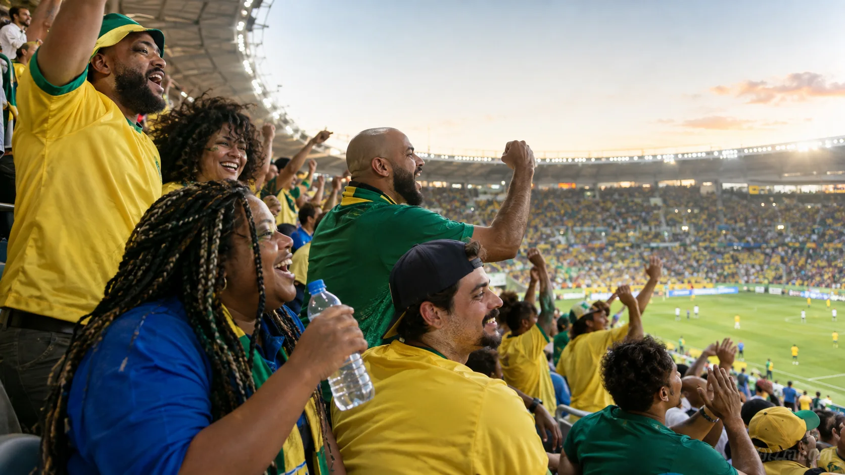 Torcedores adultos assistindo a uma partida em um estádio