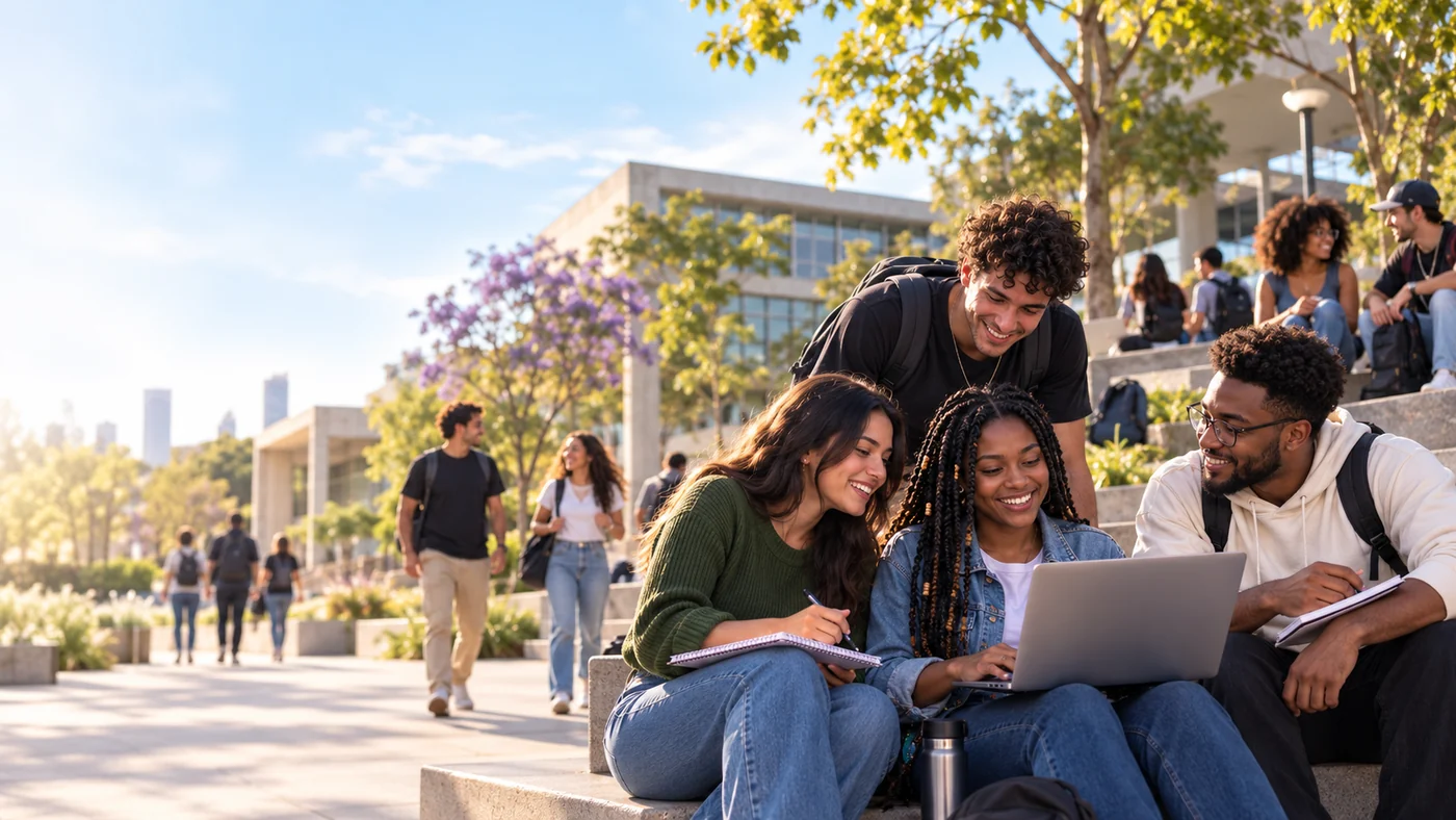 Jovens adultos em ambiente universitário